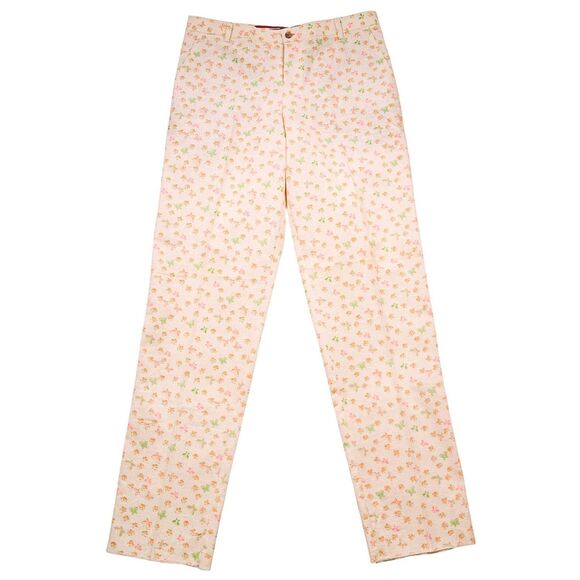 Mens 34 Chino Pants Beige Floral Cotton Straight Fit Flat Front Dress Trousers